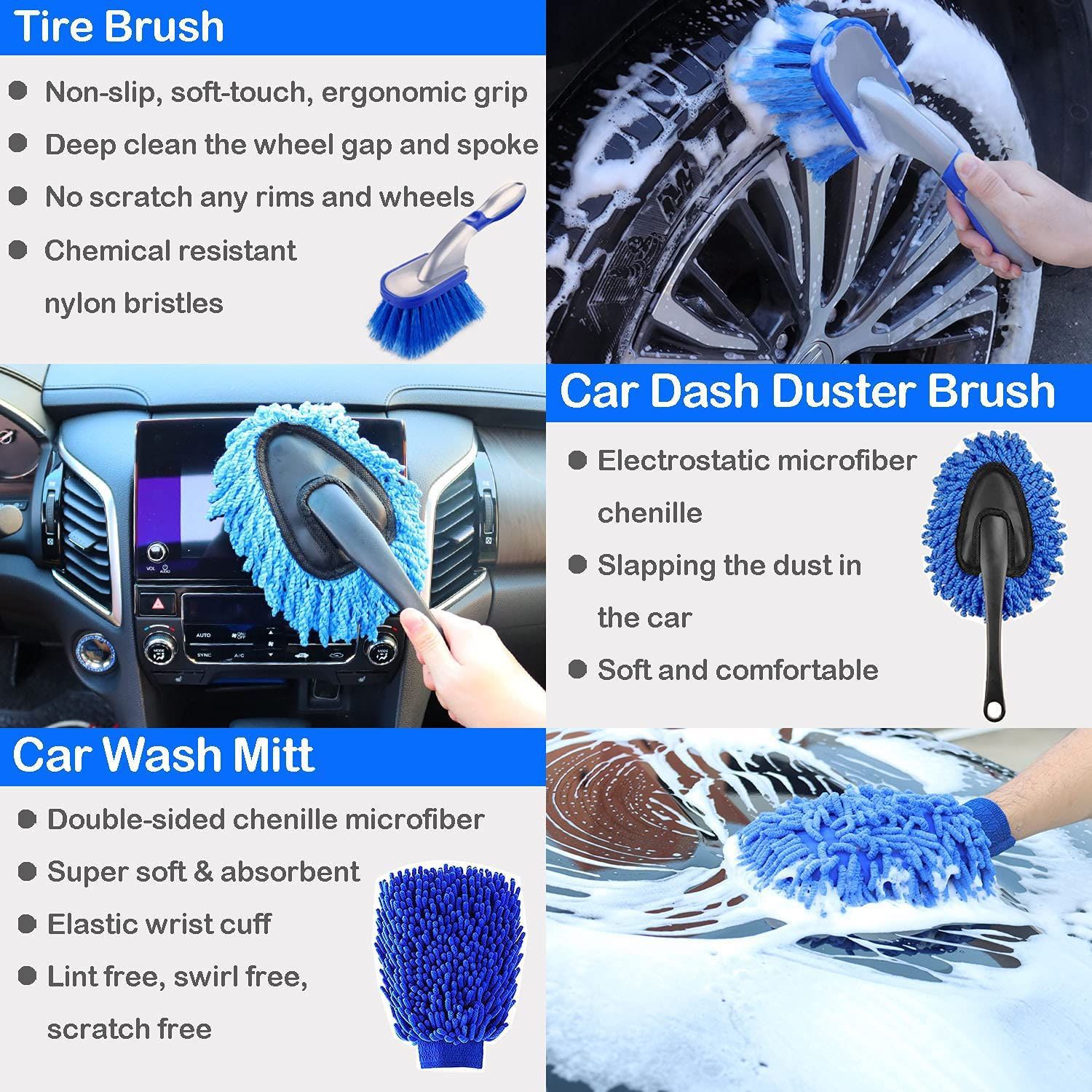 19 pieces of car wash brushes set