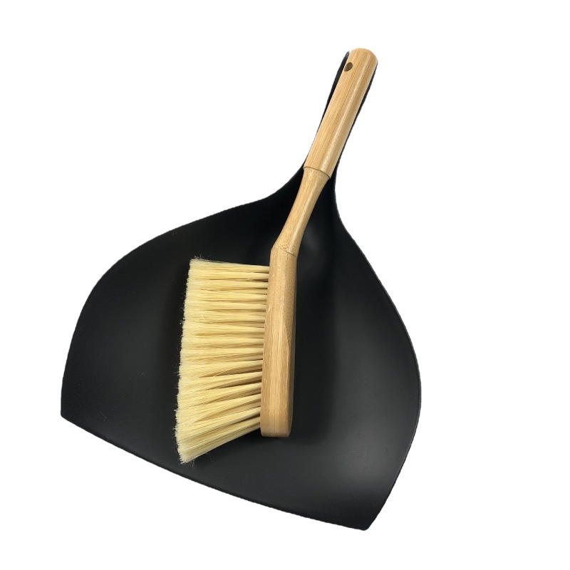 Bamboo handle brush and dustpan set