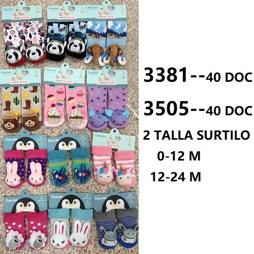 Calcetines sonajeros atoallados de bebés con diseños de dibujos animados