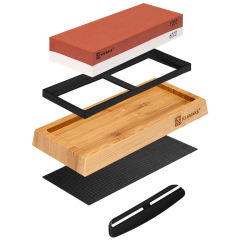 Professional Double Sided Knife Sharpener Stone with Non-Slip Bamboo & Silicone Base, Best Whetstone Sharpening Stone for Knives