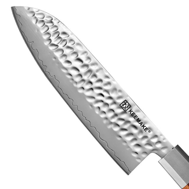 7 Inch High Quality Hammered Japanese Santoku Knife 3 Layers High Carbon Steel Blade Kitchen Knife with Rosewood Handle