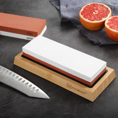 Professional Double Sided Knife Sharpener Stone with Non-Slip Bamboo & Silicone Base, Best Whetstone Sharpening Stone for Knives