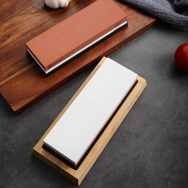 Professional Double Sided Knife Sharpener Stone with Non-Slip Bamboo & Silicone Base, Best Whetstone Sharpening Stone for Knives