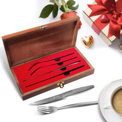 KEEMAKE-4 PCS Damascus Steel Table Knife and Fork Set Kitchen Knife Set with Wooden Gift Box