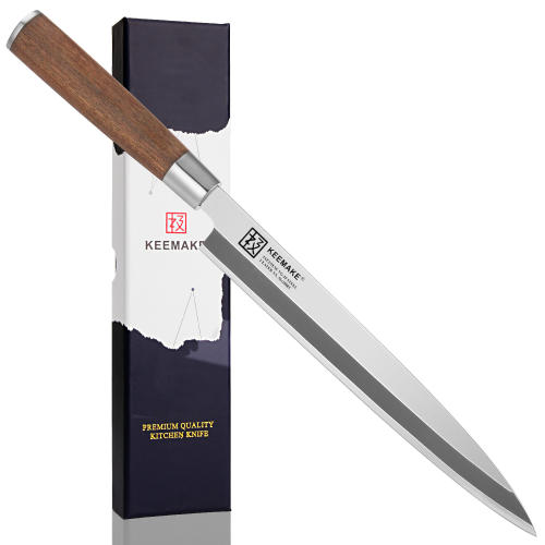 KEEMAKE-9.5 Inch Sashimi Bocho Knife Wooden Handle Kitchen Knife Sushi Knife with Gift Box