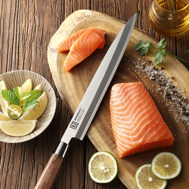 KEEMAKE-11.5 Inch Japanese Sashimi Knife Wooden Handle Kitchen Knife Sushi Knife with Gift Box