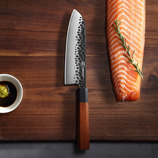KEEMAKE-7 Inch Premium Santoku Knife High Carbon Stainless Steel Kitchen Chef Knife With Santos Rosewood Handle