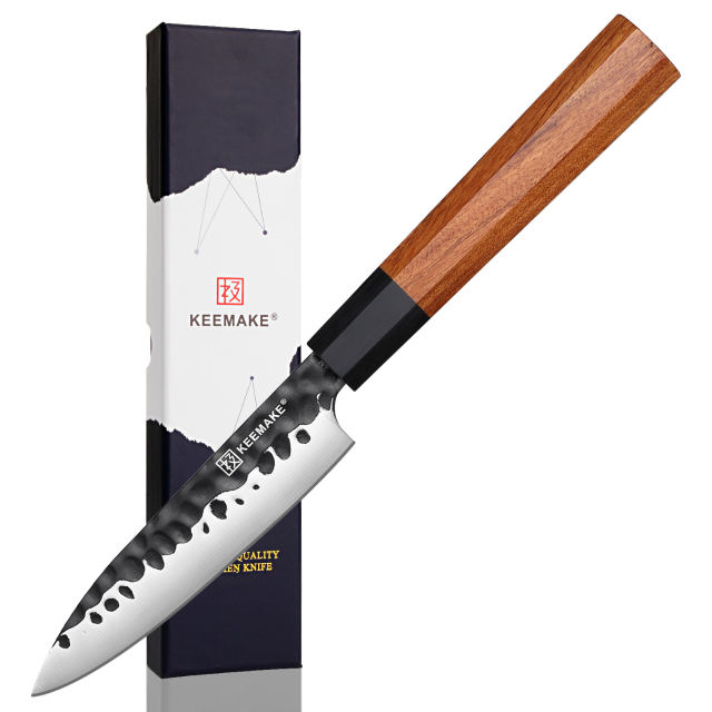 KEEMAKE-4.5 Inch Premium Utility Knife High Carbon Stainless Steel Kitchen Knife With Santos Rosewood Handle