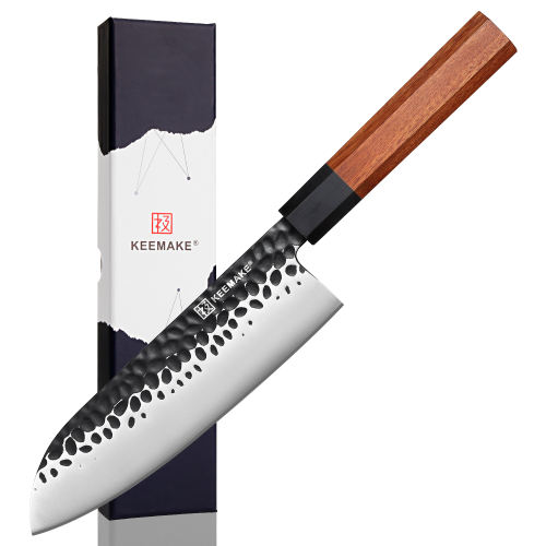 KEEMAKE-7 Inch Premium Santoku Knife High Carbon Stainless Steel Kitchen Chef Knife With Santos Rosewood Handle