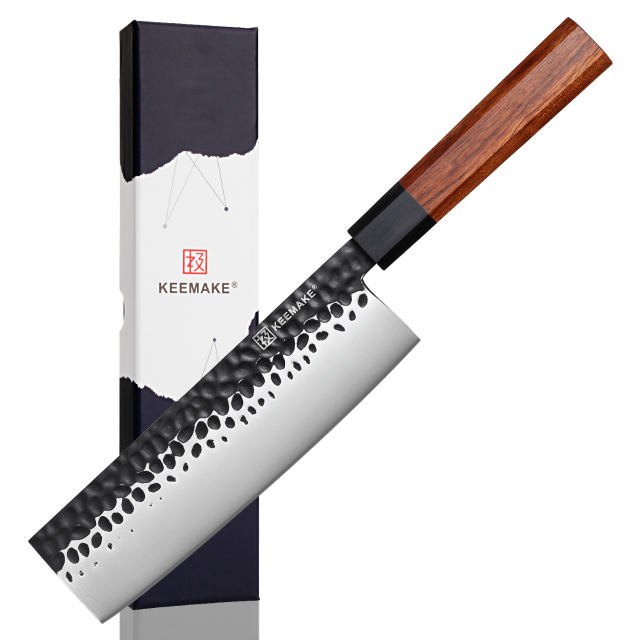 KEEMAKE Professional 7 Inch Japanese Nakiri Kitchen Knife High Carbon Stainless Steel with Octagonal Wood Handle for Chefs