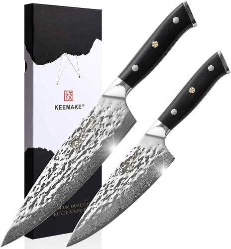 KEEMAKE Damascus Chef Knife Set, 2PCS Kitchen Knives, 8" & 6.5" Chef's Knives