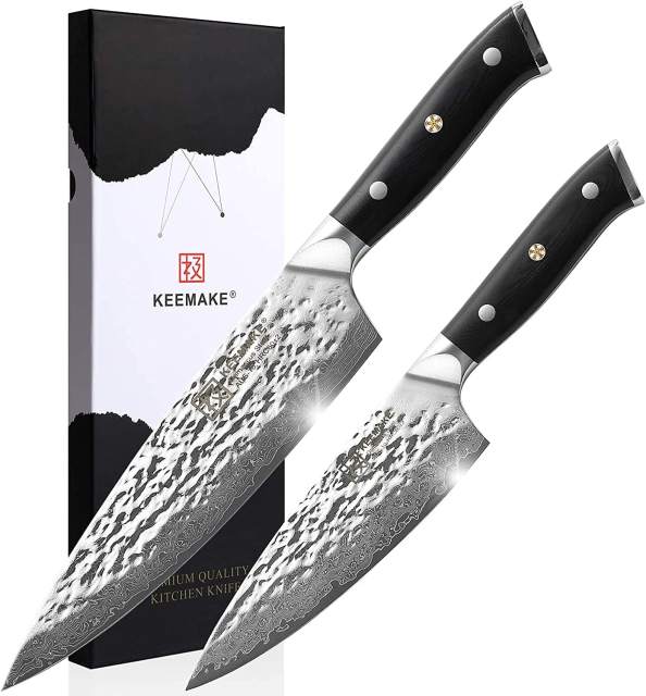 KEEMAKE Damascus Chef Knife Set, 2PCS Kitchen Knives, 8" & 6.5" Chef's Knives