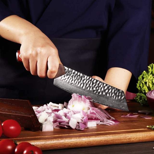KEEMAKE-8 Inch Damascus Kitchen Knife Japan VG10 Steel Professional Kiritsuke Chef Knife New Cleaver with Pakka Wood Handle