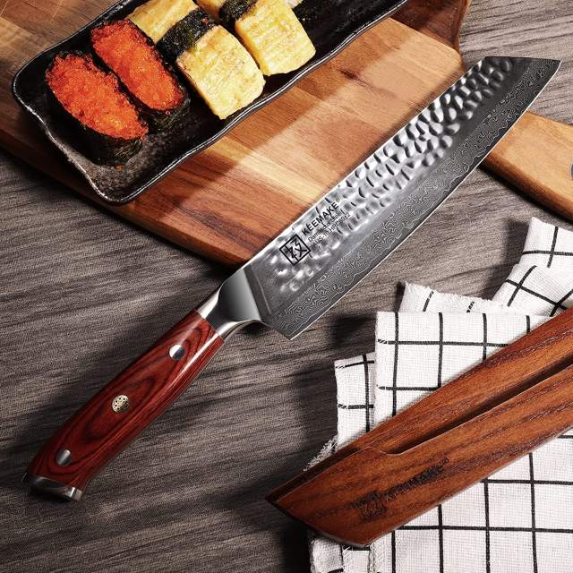 KEEMAKE-8 Inch Damascus Kitchen Knife Japan VG10 Steel Professional Kiritsuke Chef Knife New Cleaver with Pakka Wood Handle