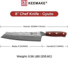 KEEMAKE-8 Inch Damascus Kitchen Knife Japan VG10 Steel Professional Kiritsuke Chef Knife New Cleaver with Pakka Wood Handle