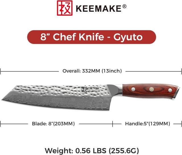 KEEMAKE-8 Inch Damascus Kitchen Knife Japan VG10 Steel Professional Kiritsuke Chef Knife New Cleaver with Pakka Wood Handle
