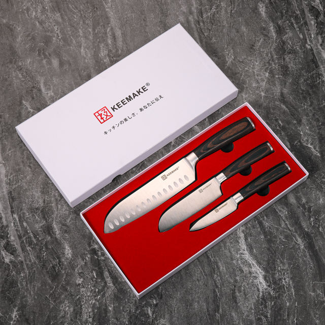 KEEMAKE 3PCS Premium Kitchen Knife Sets German Stainless Steel Professional Kitchen Knife with Pakka Wood Handle