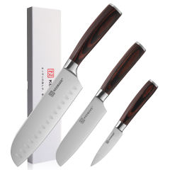 KEEMAKE 3PCS Premium Kitchen Knife Sets German Stainless Steel Professional Kitchen Knife with Pakka Wood Handle