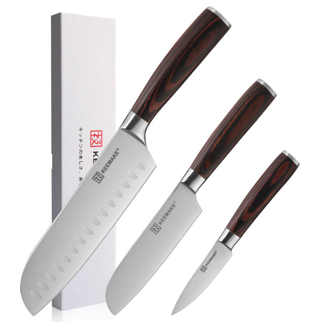 KEEMAKE 3PCS Premium Kitchen Knife Sets German Stainless Steel Professional Kitchen Knife with Pakka Wood Handle