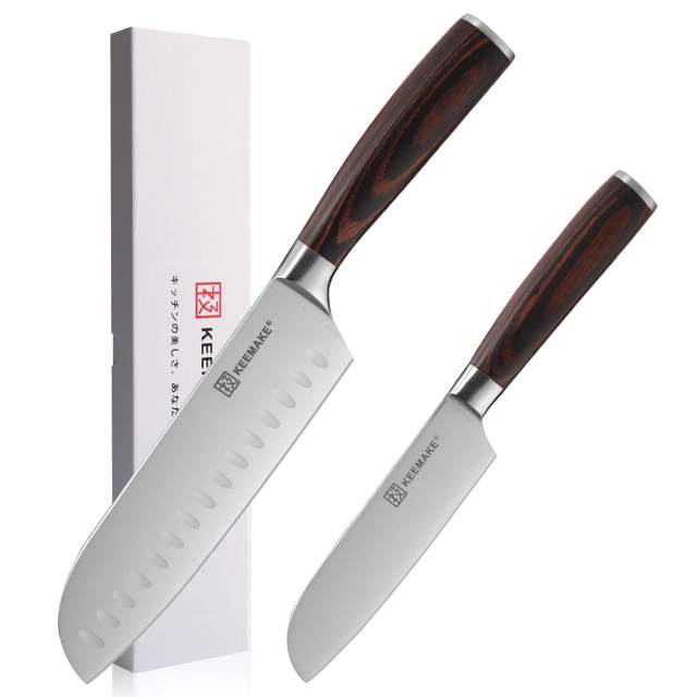 KEEMAKE-2PCS Premium Kitchen Knife Sets German Stainless Steel Professional Kitchen Knife with Pakka Wood Handle