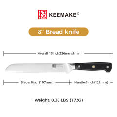 KEEMAKE Bread Knife 8 inch, Serrated Bread Knife for Homemade Bread