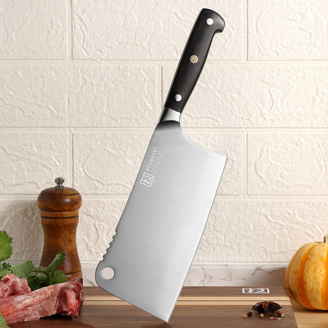 KEEMAKE-Meat Cleaver Knife Heavy Duty with Pakkawood Handle for Bone Cutting Chinese Vegetable Knife