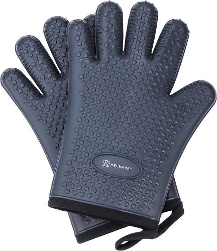 KEEMAKE Silicone Oven Mitts, Heat Resistant Gloves for Grilling Outside-Grey