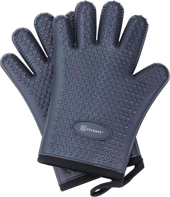 KEEMAKE Silicone Oven Mitts, Heat Resistant Gloves for Grilling Outside-Grey