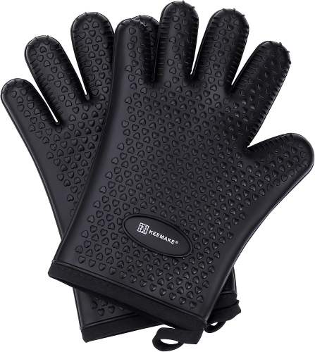 KEEMAKE Silicone Oven Mitts, Heat Resistant Gloves for Grilling Outside-Black