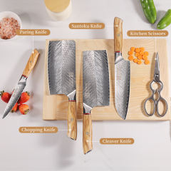 KEEMAKE Top-End 67layers 7pcs Damascus Kitchen Knife Set with Knife holder & Scissors
