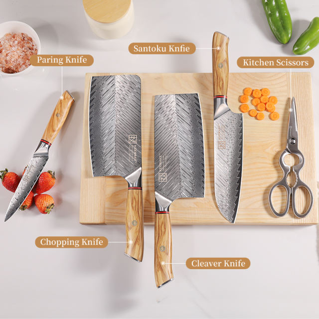 KEEMAKE Top-End 67layers 7pcs Damascus Kitchen Knife Set with Knife holder & Scissors