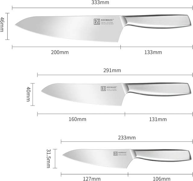 KEEMAKE 3pcs kitchen knife set high carbon stainless steel 1.4116 for meat & vegetable cutting