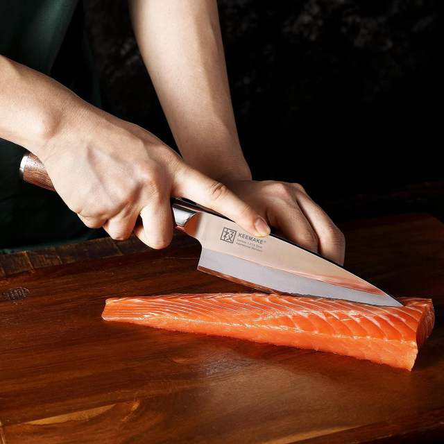 KEEMAKE-6.5 Inch Japanese Sashimi Knife Wooden Handle Kitchen Deba Knife Sushi Knife with Gift Box