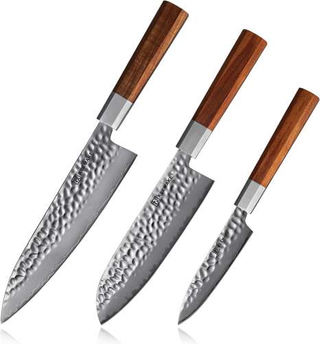 KEEMAKE Kitchen Knife Set of 3pcs, Chef Knife Set with 3-layer Japanese 9CR18MOV Clad Steel Blade
