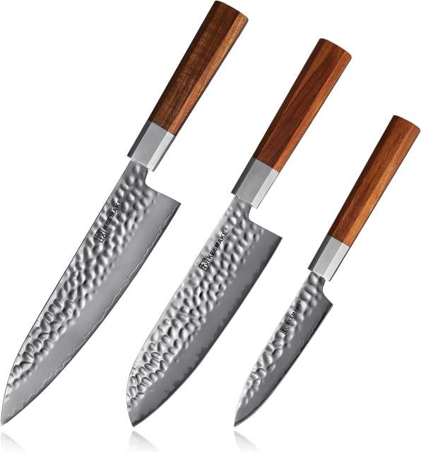 KEEMAKE Kitchen Knife Set of 3pcs, Chef Knife Set with 3-layer Japanese 9CR18MOV Clad Steel Blade