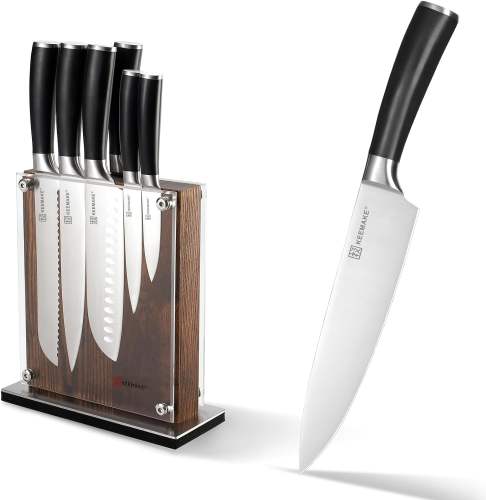 KEEMAKE Knife Block Set of 7pcs, Kitchen Knife Set with High Carbon Stainless Steel 1.4116 Blade Knife Sets