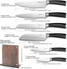 KEEMAKE Knife Block Set of 7pcs, Kitchen Knife Set with High Carbon Stainless Steel 1.4116 Blade Knife Sets