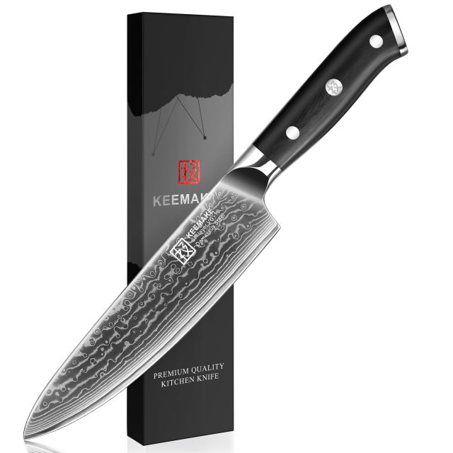 KEEMAKE Damascus Chef Knife for Kitchen - 8 Inch Professional Extra Sharp Kitchen Knife