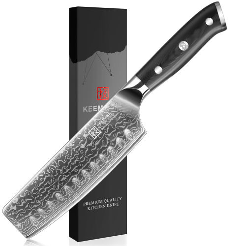 KEEMAKE Damascus Japanese Nakiri Knife - 7 Inch Professional Extra Sharp Kitchen Cleaver and Vegetable Knife