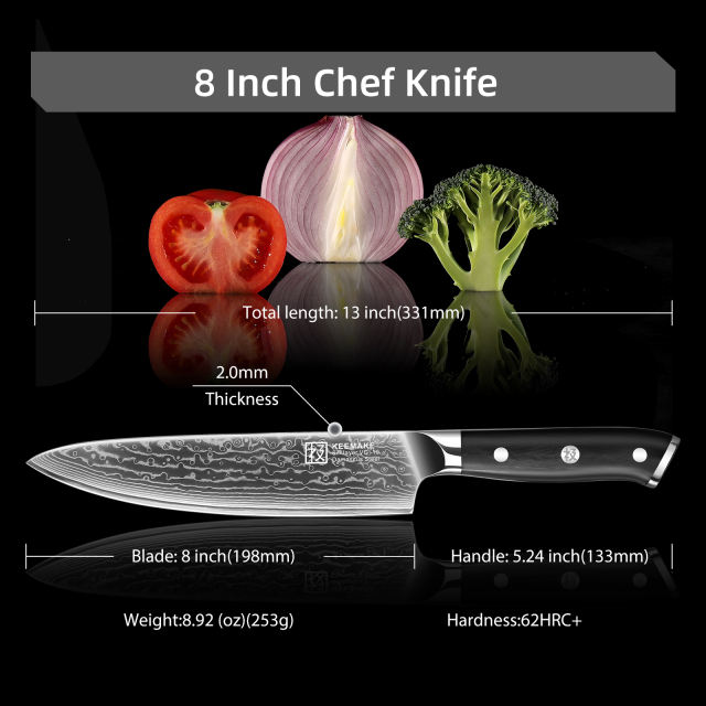 KEEMAKE Damascus Chef Knife for Kitchen - 8 Inch Professional Extra Sharp Kitchen Knife