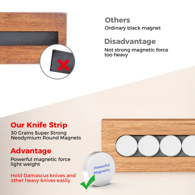 KEEMAKE Magnetic Knife Holder for Wall 11.75 inch Acacia Wood Knife Magnetic Strip, Powerful Neodymium Magnet Knife Hanger Knife Bar for Kitchen knives