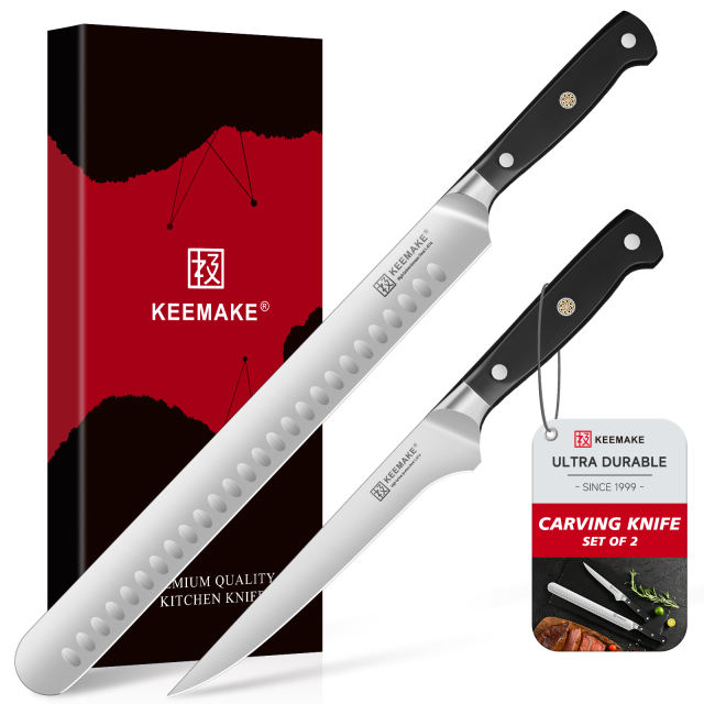 KEEMAKE Knife Set of 3pcs, 12 Inch Brisket Knife and 7 Inch Boning Knife with High Carbon Stainless Steel for Ham Cutting with ABS Handle