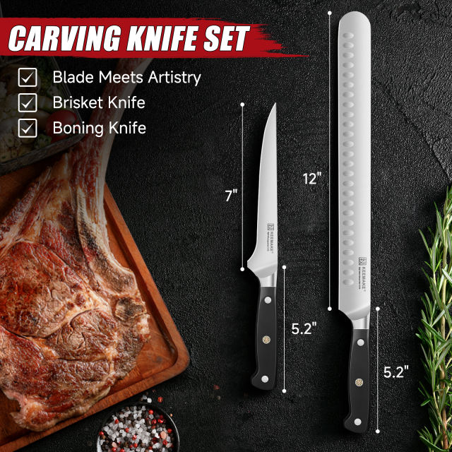 KEEMAKE Knife Set of 3pcs, 12 Inch Brisket Knife and 7 Inch Boning Knife with High Carbon Stainless Steel for Ham Cutting with ABS Handle