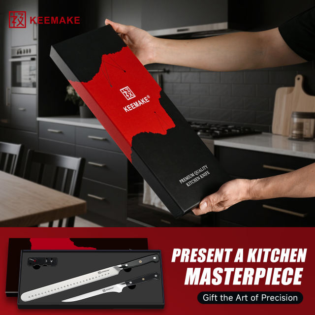 KEEMAKE Knife Set of 3pcs, 12 Inch Brisket Knife and 7 Inch Boning Knife with High Carbon Stainless Steel for Ham Cutting with ABS Handle
