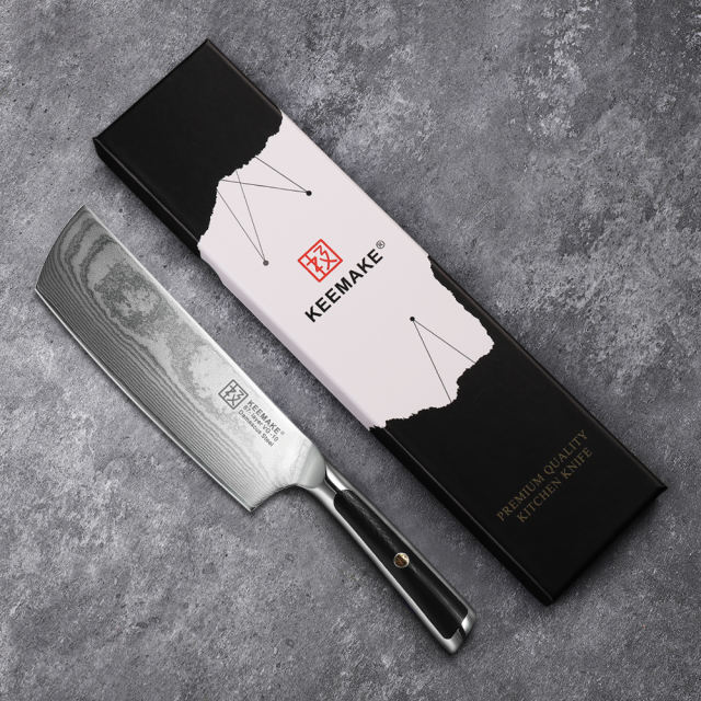 KEEMAKE-7 Inch Nakiri Knife G10 Handle 67 Layers Damascus Steel Kitchen Knife with Gift Box