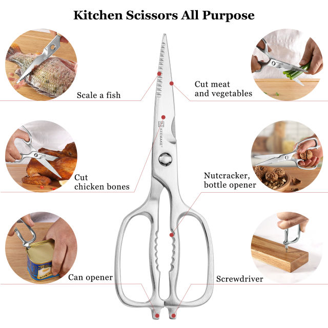 8.5 Inch Heavy Duty Detachable Stainless Steel Kitchen Scissors for Poultry Cooking and Jars Opening Kitchen Accessories for Home Use