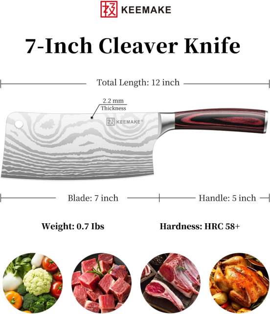 KEEMAKE 7 Inch Meat Cleaver Butcher Knife