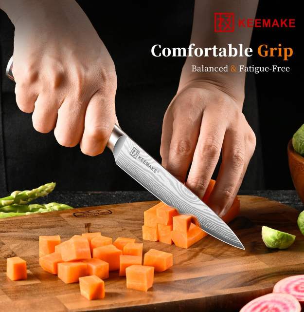 KEEMAKE 5 Inch Paring Knife - Ultra Sharp High Carbon Stainless Steel, Tomato Knife for Fruit Cutting & Peeling with Ergonomic Utility Handle