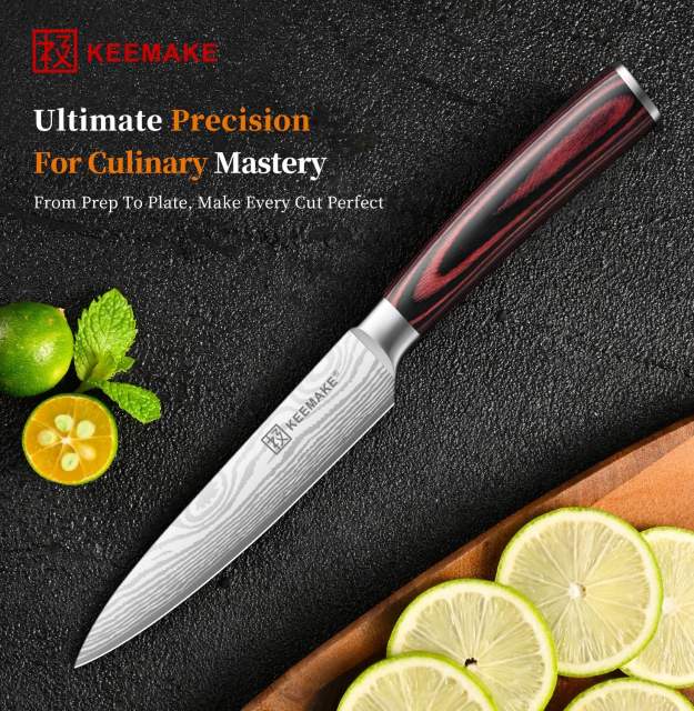 KEEMAKE 5 Inch Paring Knife - Ultra Sharp High Carbon Stainless Steel, Tomato Knife for Fruit Cutting & Peeling with Ergonomic Utility Handle