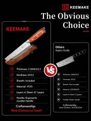 KEEMAKE Nakiri Chef Knife, 7 Inch 67-Layer Damascus Japanese Kitchen Knife with Ergonomic Pakkawood Handle, Ultra Sharp Non-Slip Cooking Knife with Ash Sheath